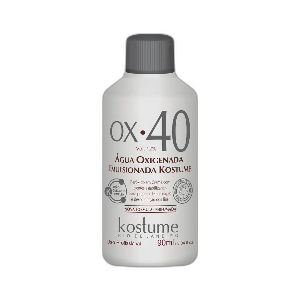 Frontal da embalagem da Água Oxigenada Emulsionada Kostume 40 Volumes 90ml